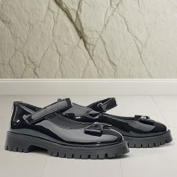 Rakerplus Siyah Rugan Kalın Tabanlı Cırtlı Kız Çocuk Babet