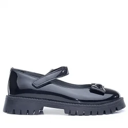 Rakerplus Siyah Rugan Kalın Tabanlı Cırtlı Kız Çocuk Babet