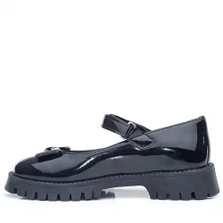 Rakerplus Siyah Rugan Kalın Tabanlı Cırtlı Kız Çocuk Babet