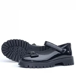 Rakerplus Siyah Rugan Kalın Tabanlı Cırtlı Kız Çocuk Babet