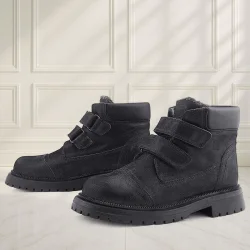 Rakerplus Siyah Simli Cırt Cırtlı Hakiki Deri Kız Çocuk Bot