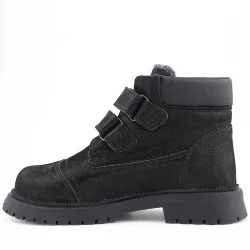 Rakerplus Siyah Simli Cırt Cırtlı Hakiki Deri Kız Çocuk Bot