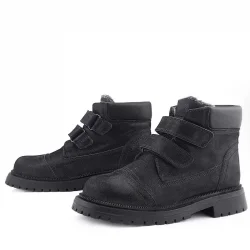 Rakerplus Siyah Simli Cırt Cırtlı Hakiki Deri Kız Çocuk Bot