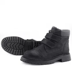 Rakerplus Siyah Simli Cırt Cırtlı Hakiki Deri Kız Çocuk Bot