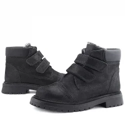 Rakerplus Siyah Simli Cırt Cırtlı Hakiki Deri Kız Çocuk Bot