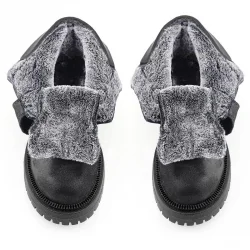 Rakerplus Siyah Simli Cırt Cırtlı Hakiki Deri Kız Çocuk Bot