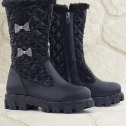 Rakerplus Siyah Uzun Fermuarlı Kurdeleli Kız Çocuk Yağmur Çizmesi