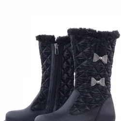 Rakerplus Siyah Uzun Fermuarlı Kurdeleli Kız Çocuk Yağmur Çizmesi