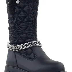 Rakerplus Siyah Uzun Fermuarlı Zincir Detaylı Kız Çocuk Yağmur Çizmesi