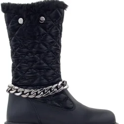 Rakerplus Siyah Uzun Fermuarlı Zincir Detaylı Kız Çocuk Yağmur Çizmesi