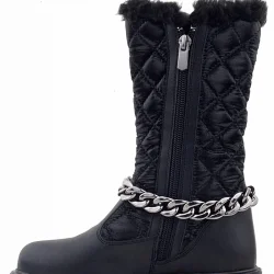 Rakerplus Siyah Uzun Fermuarlı Zincir Detaylı Kız Çocuk Yağmur Çizmesi