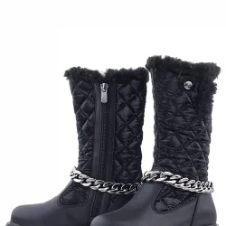 Rakerplus Siyah Uzun Fermuarlı Zincir Detaylı Kız Çocuk Yağmur Çizmesi