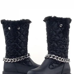 Rakerplus Siyah Uzun Fermuarlı Zincir Detaylı Kız Çocuk Yağmur Çizmesi