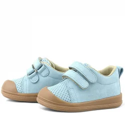 Rakerplus Sonic Hakiki Deri Mavi Cırtlı Anatomik Bebek Spor Ayakkabı Sneaker