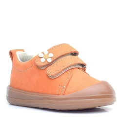 Rakerplus Sonic Hakiki Deri Turuncu Cırtlı Çiçekli Kız Bebek Sneaker Ayakkabı