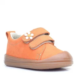 Rakerplus Sonic Hakiki Deri Turuncu Cırtlı Çiçekli Kız Bebek Sneaker Ayakkabı