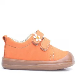Rakerplus Sonic Hakiki Deri Turuncu Cırtlı Çiçekli Kız Bebek Sneaker Ayakkabı