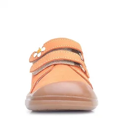 Rakerplus Sonic Hakiki Deri Turuncu Cırtlı Çiçekli Kız Bebek Sneaker Ayakkabı