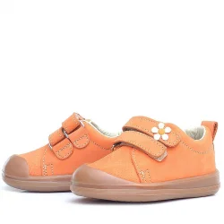 Rakerplus Sonic Hakiki Deri Turuncu Cırtlı Çiçekli Kız Bebek Sneaker Ayakkabı