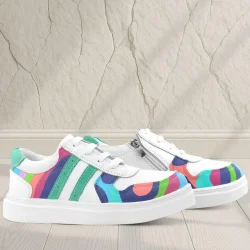 Rakerplus Tbons Özel Tasarım Hakiki Deri Beyaz Yeşil Bağcıklı Fermuarlı Çocuk Sneaker