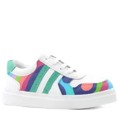 Rakerplus Tbons Özel Tasarım Hakiki Deri Beyaz Yeşil Bağcıklı Fermuarlı Çocuk Sneaker