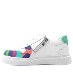 Rakerplus Tbons Özel Tasarım Hakiki Deri Beyaz Yeşil Bağcıklı Fermuarlı Çocuk Sneaker