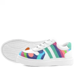 Rakerplus Tbons Özel Tasarım Hakiki Deri Beyaz Yeşil Bağcıklı Fermuarlı Çocuk Sneaker