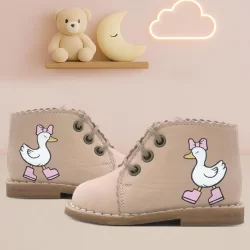 Rakerplus Tbons Özel Tasarım Handmade Hakiki Deri Pudra Kız Bebek Bot