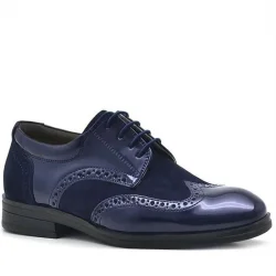 Rakerplus Titan Lacivert Rugan Bağcıklı Süet Detaylı Klasik Erkek Çocuk Ayakkabı