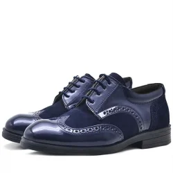 Rakerplus Titan Lacivert Rugan Bağcıklı Süet Detaylı Klasik Erkek Çocuk Ayakkabı