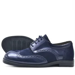 Rakerplus Titan Lacivert Rugan Bağcıklı Süet Detaylı Klasik Erkek Çocuk Ayakkabı