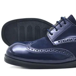 Rakerplus Titan Lacivert Rugan Bağcıklı Süet Detaylı Klasik Erkek Çocuk Ayakkabı