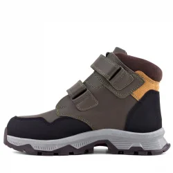 Rakerplus Trekking Hakiki Deri Haki Yeşil Sarı Cırt Cırtlı Erkek Çocuk Bot