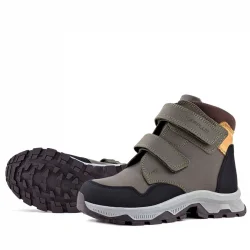 Rakerplus Trekking Hakiki Deri Haki Yeşil Sarı Cırt Cırtlı Erkek Çocuk Bot