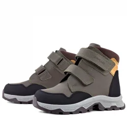 Rakerplus Trekking Hakiki Deri Haki Yeşil Sarı Cırt Cırtlı Erkek Çocuk Bot