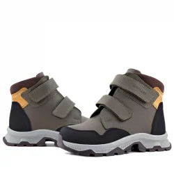 Rakerplus Trekking Hakiki Deri Haki Yeşil Sarı Cırt Cırtlı Erkek Çocuk Bot