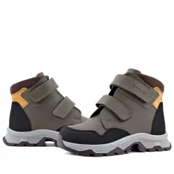 Rakerplus Trekking Hakiki Deri Haki Yeşil Sarı Cırt Cırtlı Erkek Çocuk Bot