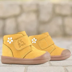 Rakerplus Yoohoo Hakiki Deri Sarı Cırtlı Papatya Detaylı Unisex Bebek Bot