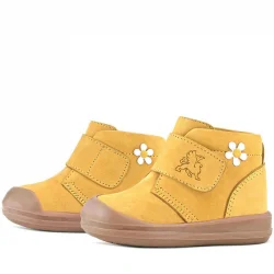 Rakerplus Yoohoo Hakiki Deri Sarı Cırtlı Papatya Detaylı Unisex Bebek Bot