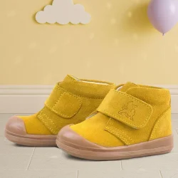 Rakerplus Yoohoo Hakiki Deri Sarı Cırtlı Unisex Bebek Bot