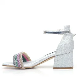 Tiara Renkli Taşlı Gümüş Kız Çocuk Abiye Topuklu Ayakkabı