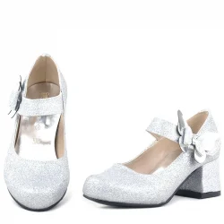 Winx Gümüş Işıltılı Kelebekli Kız Çocuk Topuklu Ayakkabı