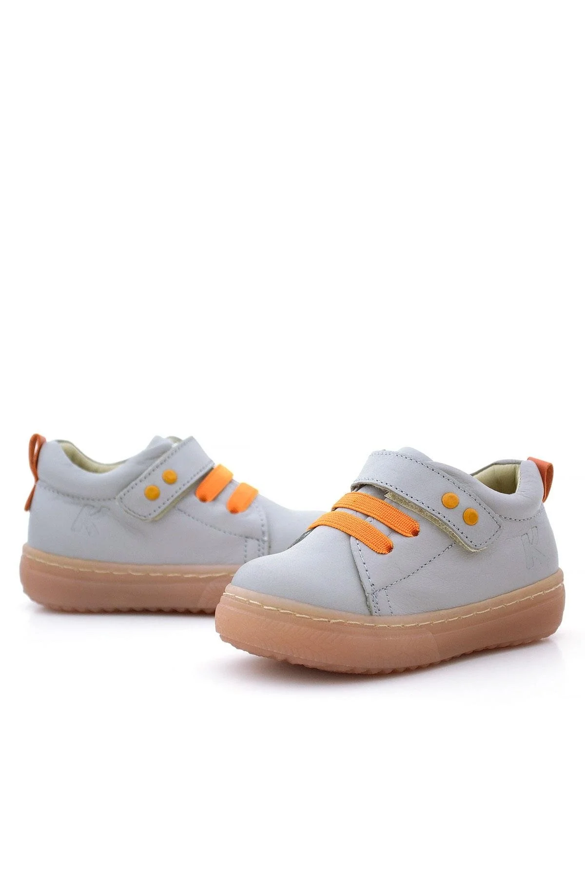 Anatomik Hakiki Deri Gri Metal Detaylı Lastikli Cırtlı Bebek Ayakkabı