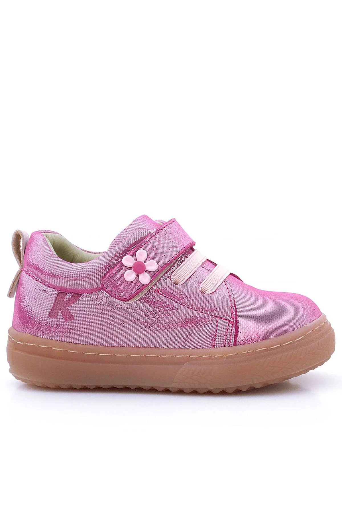 Anatomik Hakiki Deri Yumuşak Pembe Çiçekli Cırtlı Kız Çocuk Ayakkabı