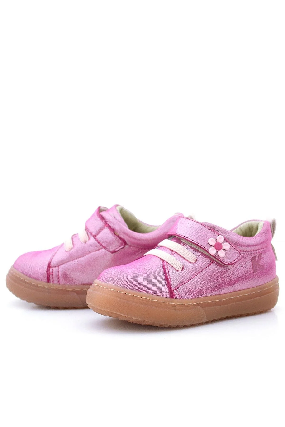 Anatomik Hakiki Deri Yumuşak Pembe Çiçekli Cırtlı Kız Çocuk Ayakkabı