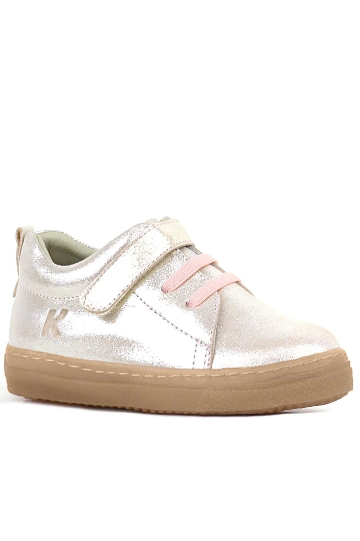 Anatomik Hakiki Deri Yumuşak Pudra Simli Lastikli Cırtlı Çocuk Ayakkabı