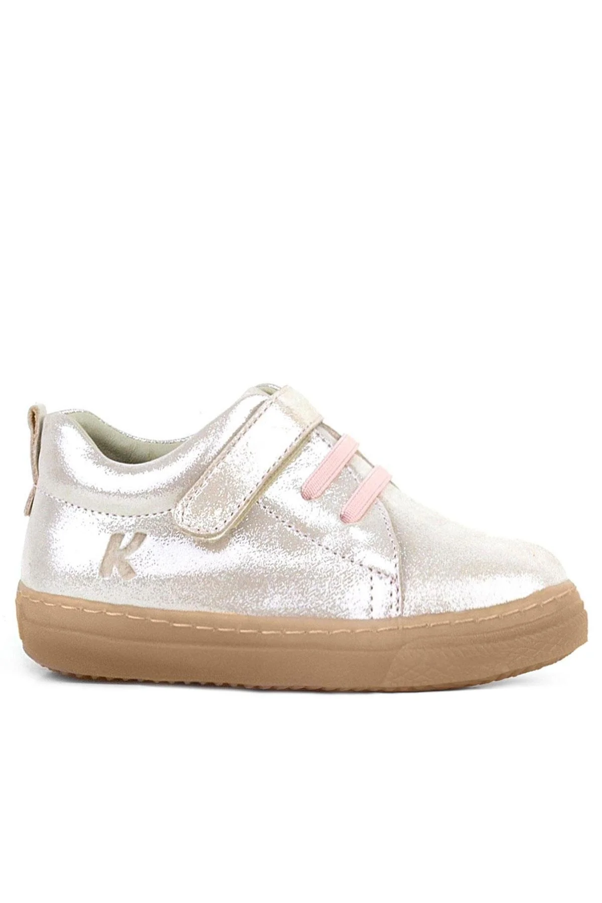 Anatomik Hakiki Deri Yumuşak Pudra Simli Lastikli Cırtlı Çocuk Ayakkabı