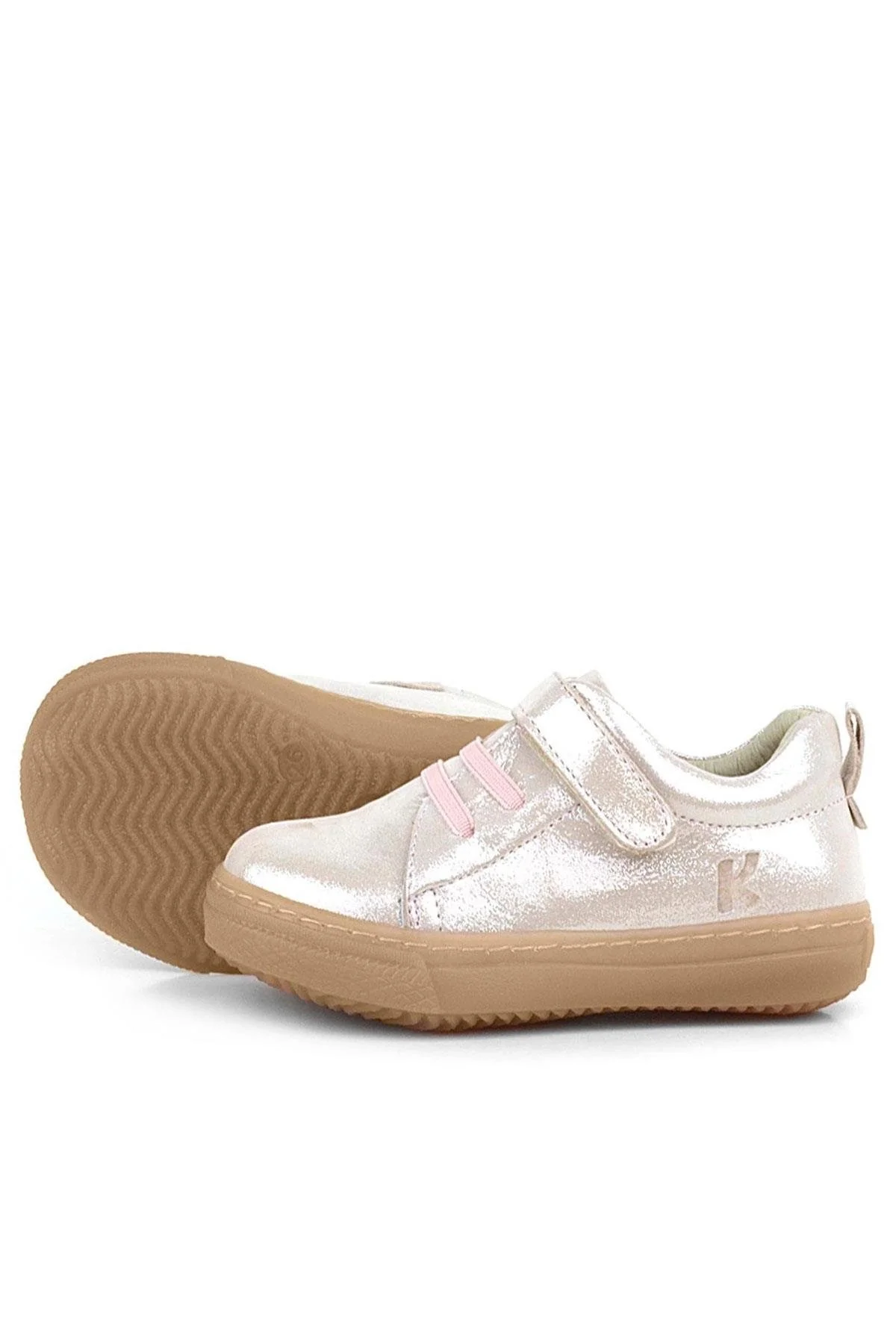 Anatomik Hakiki Deri Yumuşak Pudra Simli Lastikli Cırtlı Çocuk Ayakkabı
