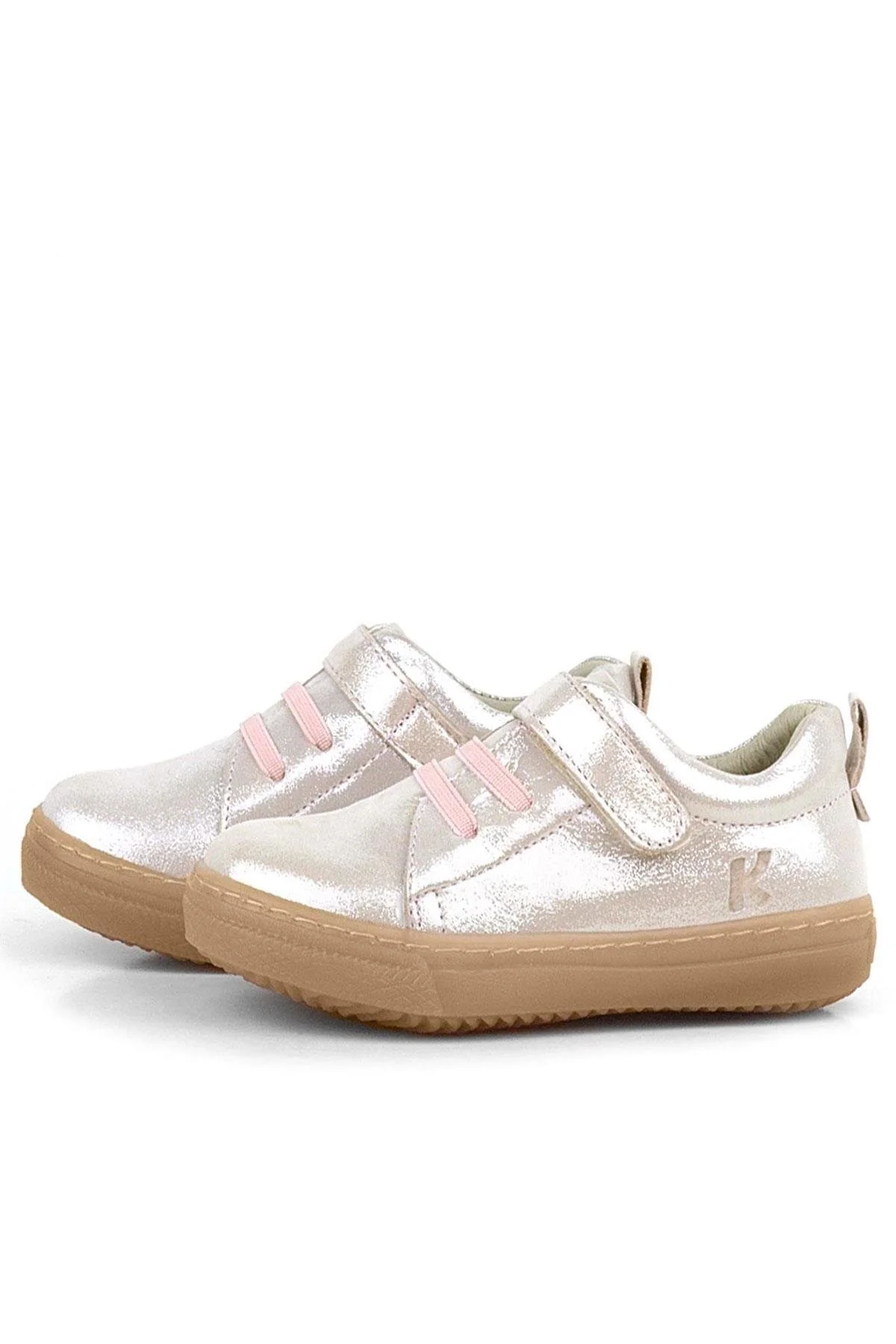 Anatomik Hakiki Deri Yumuşak Pudra Simli Lastikli Cırtlı Çocuk Ayakkabı