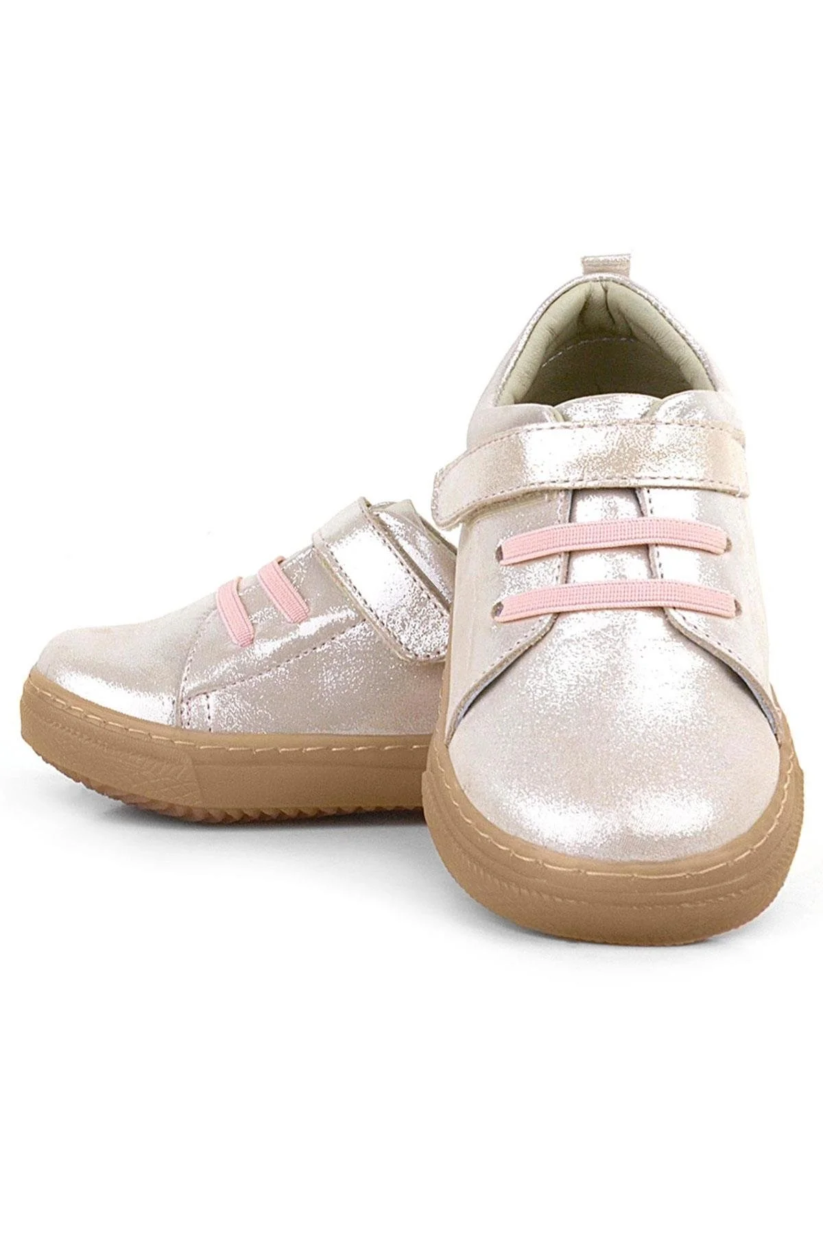 Anatomik Hakiki Deri Yumuşak Pudra Simli Lastikli Cırtlı Çocuk Ayakkabı